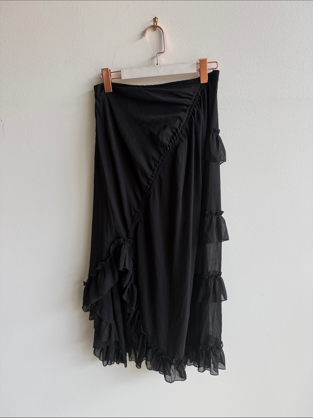 Cider Black Ruffle-Trim Midi Skirt